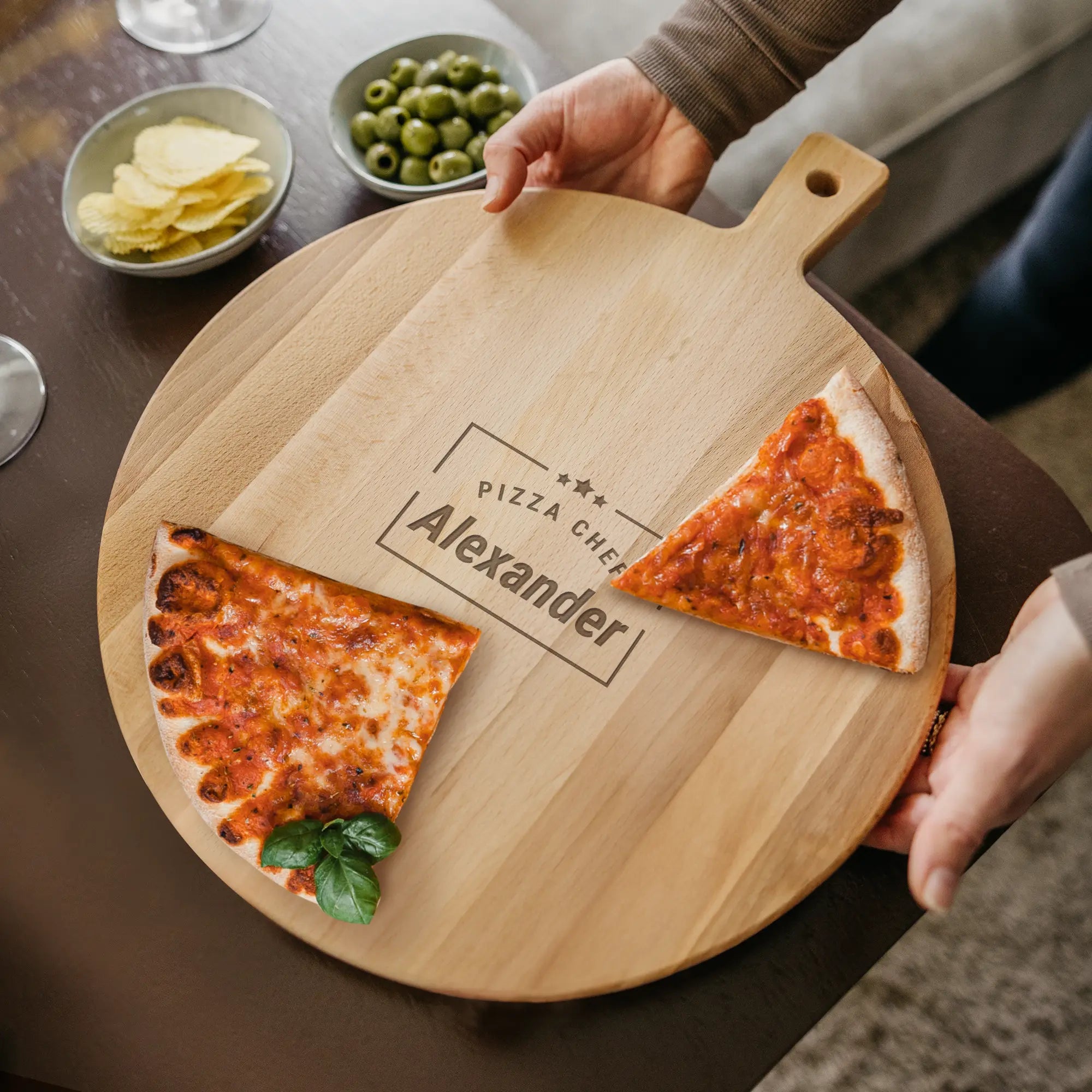 Tagliere per pizza in legno inciso - Faggio - Tondo