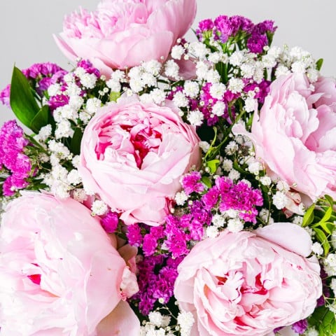 Unico: Peonie rosa e statice fucsia highlight