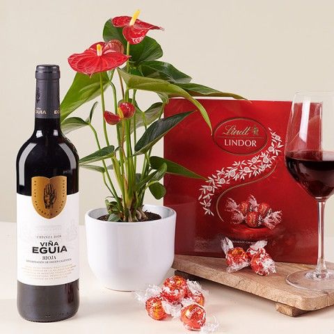 Product photo for Cuori rossi: Anthurium e vino rosso